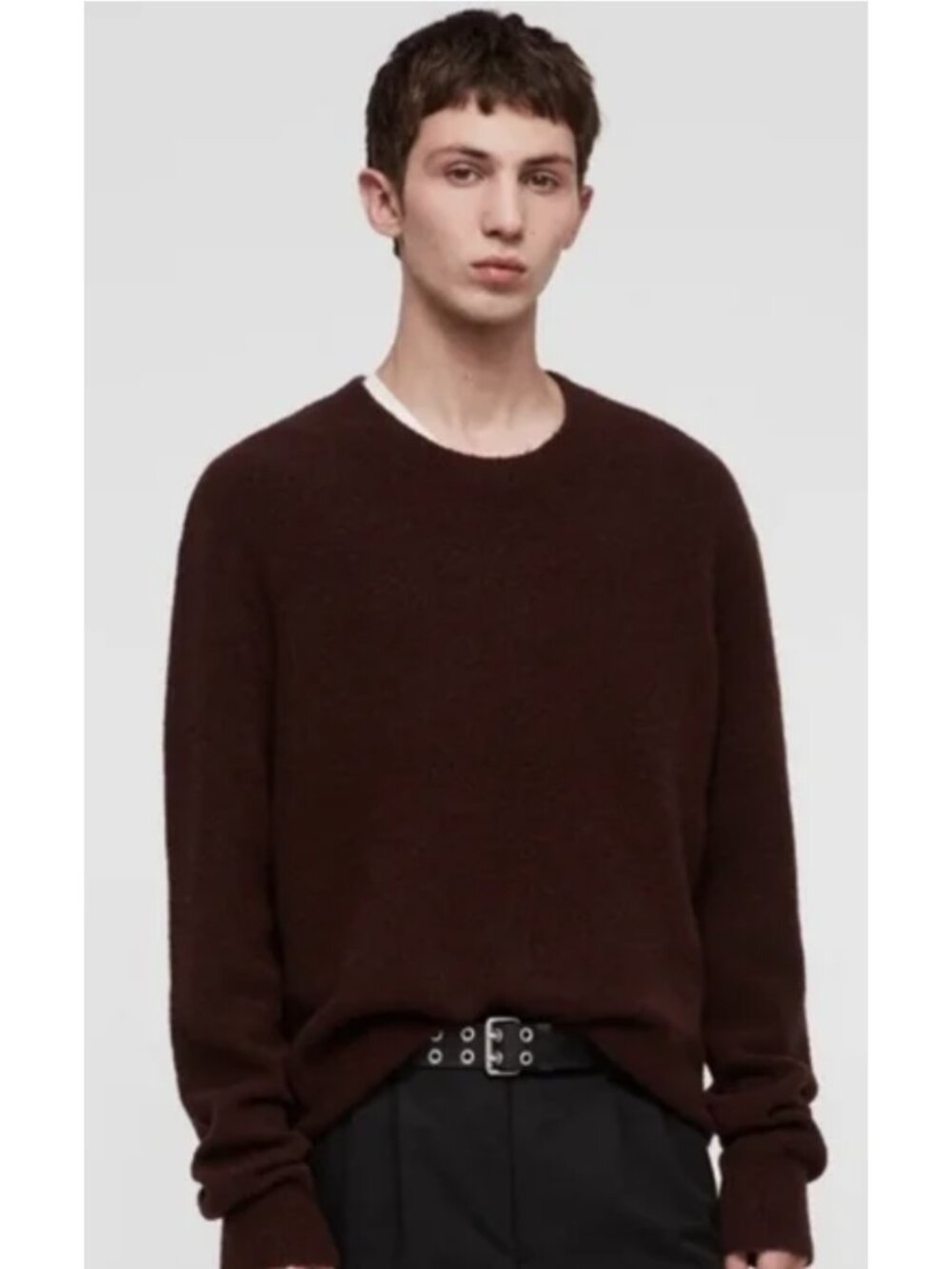 ALL SAINTS Hawk Crew Sweater Wool Yak Blend Burgundy Men's Medium Minimalist